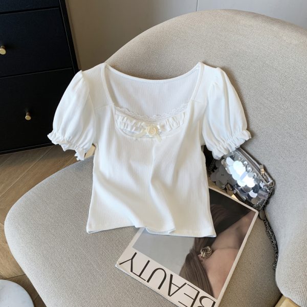 Short summer T-shirt square collar tops for women